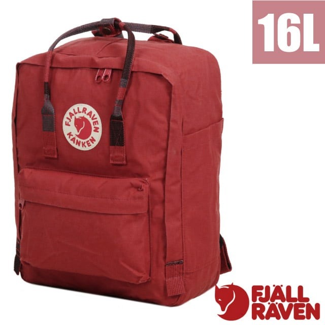 【Fjallraven 小狐狸】Kånken 多功能輕量防潑水日用背包/23510-325-915 深紅/多彩色塊-提把✿30E010